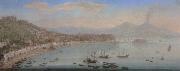 Tommaso Ruiz Naples,a view of the bay seen from posillipo with the omlo grande in the centre and mount vesuvius beyond USA oil painting artist